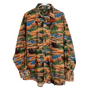 Vintage 3 Forks The Wolf River Mens Button Up Hunting Labrador Shirt SZ XL USA